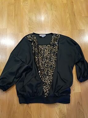 Black Women’s Pullover with Gold Sequin Front Panel